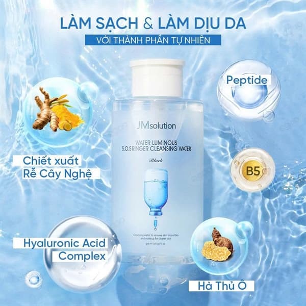 Nước tẩy trang JM Solution Water Luminous SOS Ringer Cleansing Water Black 500ml