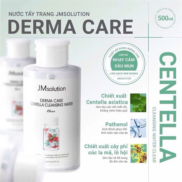 NƯỚC TẨY TRANG JM SOLUTION CENTELLA DA DẦU MỤN ,NHẠY CẢM 500ML